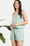 Zivame Coral Glaze Woven Shorts Set - Granite Green — thumbnail 1